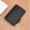 Men minimalist metal card wallet RFID blocking automatic popup credit card holder case black - Cross Pattern Black