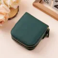 Dark green double-zippered cowhide leather jewelry organizer pouch for traveling - Dark Green