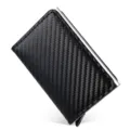 RFID blocking black carbon fiber wallet with automatic pop-up aluminum card case design - Carbon Fiber Pattern Black