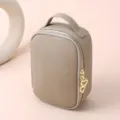 Khaki lychee pattern genuine leather cosmetic bag with heart gold zipper - Gray