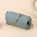 Elegant dusty blue genuine leather cosmetic bag with a detachable gold chain strap - Blue