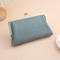 Elegant blue genuine leather long clutch wallet with a gold metal kiss-lock frame - Blue