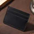 Porte-cartes ultra-fin minimaliste en cuir véritable pour hommes et femmes, étui noir. - Noir