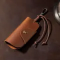 Vintage brown crazy horse leather car key case handmade top layer cowhide pouch - Brown