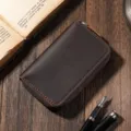 Vintage brown Crazy Horse leather key pouch made of premium top layer cowhide with zipper - Coffee