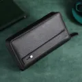 Herren Business Leder Langbörse mit Reißverschluss und vorderer Handschlaufe in Schwarz - Geprägtes Leder Schwarz