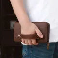 Pochette longue vintage en cuir véritable marron pour homme avec dragonne résistante - Cuir Crazy Horse (TP-6030-1) / Café