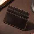 Porte-cartes ultra-mince en cuir véritable crazy horse vintage pour hommes et femmes. - Café Foncé