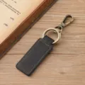 Porte-clés voiture vintage en cuir de cheval fou noir avec fermoir mousqueton bronze. - Style à double boucle / Noir