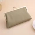 Elegant khaki pebbled leather kiss-lock clutch bag for women with gold frame closure - Gray