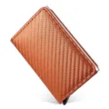Brown carbon fiber pattern RFID blocking aluminum pop-up credit card holder wallet - Carbon Fiber Pattern Gold