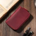 Premium vintage burgundy crazy horse leather key pouch with durable metal zipper closure - Burgundy
