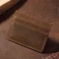 Porte-cartes portefeuille miniature ultra-fin en cuir Crazy Horse marron pour homme et femme - Café Clair