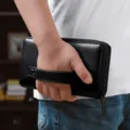 Portefeuille long noir en cuir véritable pour homme avec lanière pochette business - Cuir Souple (TP-6030-2) / Noir