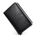 Black RFID blocking pop-up card holder with premium leather texture and aluminum case - Crazy Horse Pattern Black