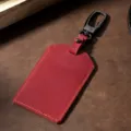 Vintage crazy horse leather card holder keychain in red with metal clasp - Square Buckle Style / Red