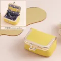 Compact lemon yellow genuine leather jewelry pouch for rings, earrings and necklaces - Lemon Yellow