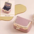 Mini bean pink genuine leather kiss-lock jewelry pouch for rings, earrings and coins storage - Pink