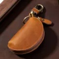 Vintage Crazy Horse leather car key pouch in brown, compact zipper case - Brown