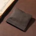 Mini pochette en cuir crazy horse marron foncé avec fermeture à ressort pour monnaie et écouteurs - Café