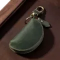 Vintage dunkelgrüne Schlüsseltasche aus hochwertigem Crazy Horse Leder mit Reißverschluss - Dunkelgrün