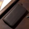 Vintage dark brown crazy horse leather long wallet with zipper and large capacity - Coffee