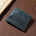 Mini porte-monnaie en cuir Crazy Horse bleu canard avec fermeture à ressort métal - Bleu foncé