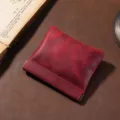Mini porte-monnaie vintage en cuir Crazy Horse rouge avec fermeture à ressort durable - Bordeaux