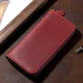 Premium retro burgundy crazy horse leather long wallet with zipper for men and women - Burgundy
