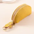 Étui à clés de voiture en cuir jaune grainé litchi avec fermeture éclair dorée - Jaune Citron