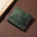Vintage green crazy horse leather mini coin pouch with spring closure - Dark Green