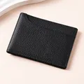Slim black lychee pattern leather card holder and driver's license wallet for men and women - Black