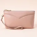 Elegant dusty pink lychee grain genuine leather wristlet clutch bag for women - Pink