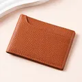 Ultra-thin brown lychee grain genuine leather driver license holder and slim card wallet - Brown