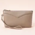 Elegant taupe pebbled leather wristlet clutch for women with gold zipper detail - Gray