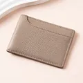 Ultra-thin lychee grain genuine leather card holder in elegant taupe finish for cards. - Gray