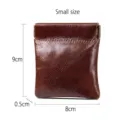 Pochette à monnaie rétro en cuir ciré marron, petite taille, fermeture automatique. - S / Café
