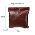Pochette à bijoux vintage en cuir ciré marron avec fermeture à clip à ressort automatique - M / Café