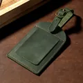 Premium Crazy Horse leather luggage tag in deep green with adjustable buckle strap - Dark Green