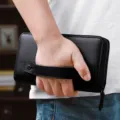 Portefeuille long en cuir veritable homme pochette d'affaires noire avec dragonne - Cuir Embossé (TP-6030-3) / Noir