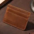 Porte-cartes miniature en cuir véritable pour hommes et femmes, portefeuille de cartes ultra-mince rétro. - Marron
