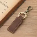 Porte-clés rustique en cuir Crazy Horse fait main avec anneau en laiton antique - Style à double boucle / Café Clair
