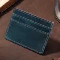 Genuine crazy horse leather mini ultra-thin card holder wallet for men and women new - Dark Blue