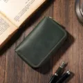 Premium vintage dark green crazy horse leather key pouch with secure zipper closure - Dark Green
