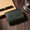 Porte-cartes vintage en cuir crazy horse vert foncé avec compartiment zippé - Vert Foncé