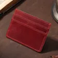 Minimalist genuine leather card holder, ultra-thin slim credit card wallet for men and women. - Burgundy
