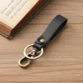 Vintage handmade black crazy horse leather keychain with antique brass hardware - Single Loop Style / Black