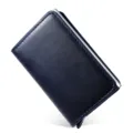 Navy blue RFID blocking pop-up aluminum card holder wallet with leather texture. - Crazy Horse Pattern Blue