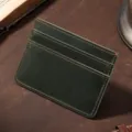 Genuine leather ultra-thin mini card holder wallet in dark green crazy horse leather design. - Dark Green