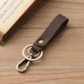 Vintage handmade crazy horse leather keychain with brass hardware in dark brown - Single Loop Style / Dark Coffee